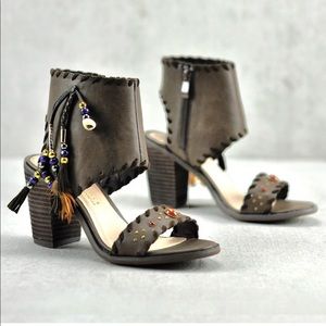 Texas Brown Boho Beaded Tassel Ankle Cuff Sandal